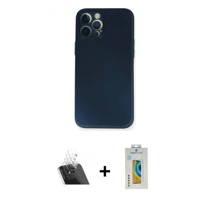 MARSİLYAN™- iPhone 12 Pro Kılıf Yadigar Yansıma Serisi - Siyah Polymer Nano Ekran Koruyucu + Kamera Lens Koruma Cam - SF