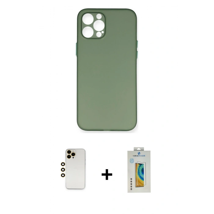 MARSİLYAN™- iPhone 12 Pro Kılıf Yadigar Yansıma Serisi - Siyah Polymer Nano Ekran Koruyucu + Shine Kamera Lens - GD