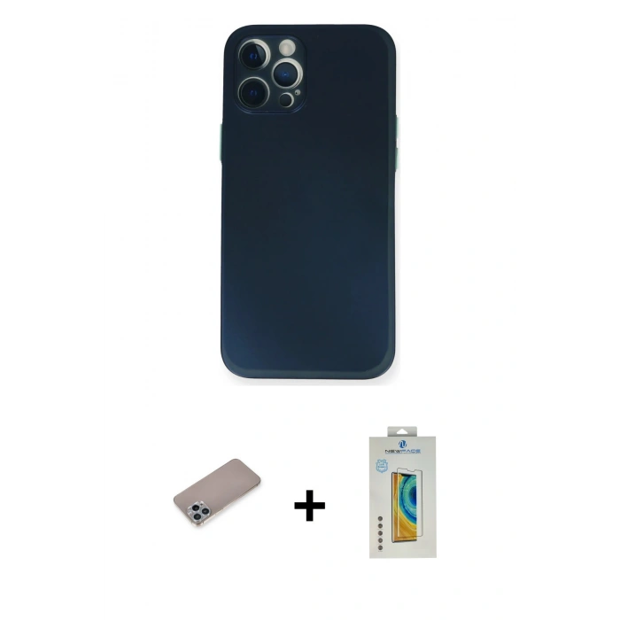 MARSİLYAN™- iPhone 12 Pro Kılıf Yadigar Yansıma Serisi - Siyah Polymer Nano Ekran Koruyucu + Shine Kamera Lens Koruma Cam - SABE