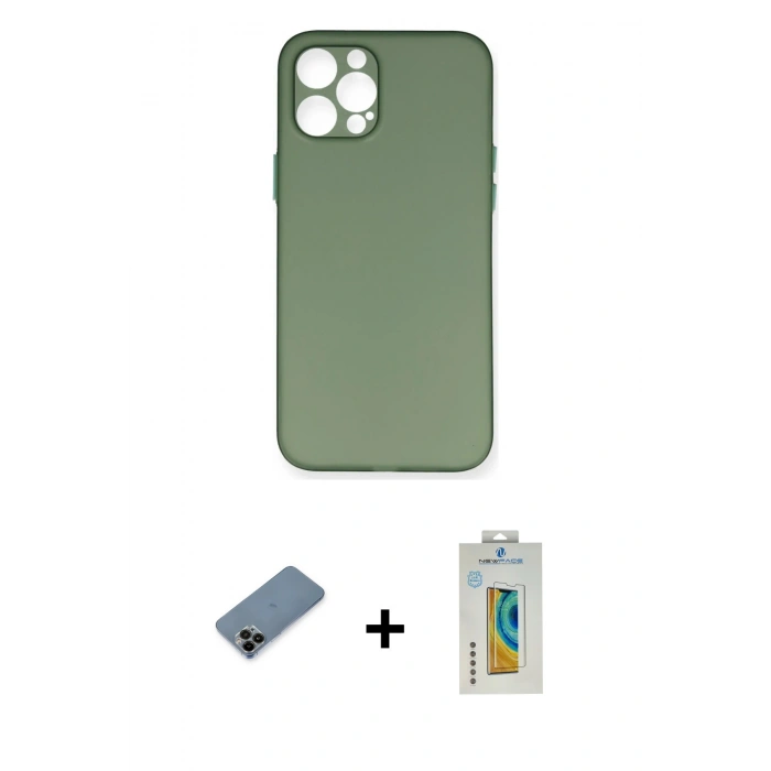 MARSİLYAN™- iPhone 12 Pro Kılıf Yadigar Yansıma Serisi - Siyah Polymer Nano Ekran Koruyucu + Shine Kamera Lens Koruma Cam - SH