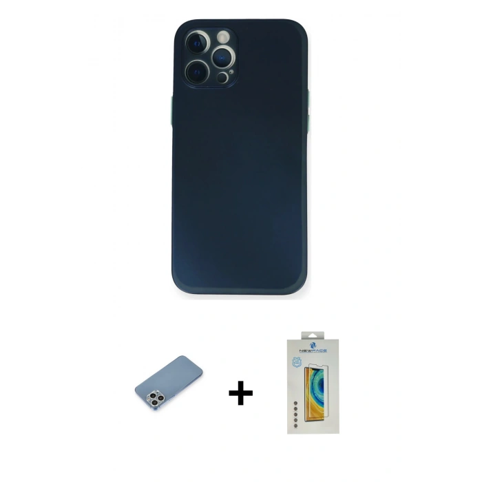 MARSİLYAN™- iPhone 12 Pro Kılıf Yadigar Yansıma Serisi - Siyah Polymer Nano Ekran Koruyucu + Shine Kamera Lens Koruma Cam - GS