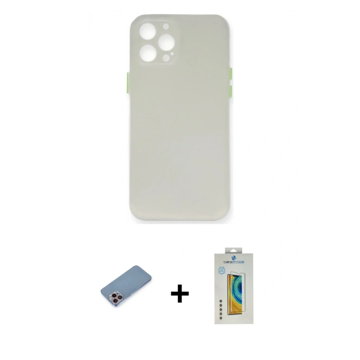 MARSİLYAN™- iPhone 12 Pro Kılıf Yadigar Yansıma Serisi - Siyah Polymer Nano Ekran Koruyucu + Shine Kamera Lens Koruma Cam - PE