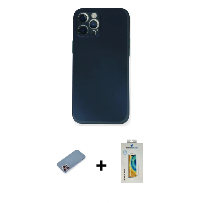 MARSİLYAN™- iPhone 12 Pro Kılıf Yadigar Yansıma Serisi - Siyah Polymer Nano Ekran Koruyucu + Shine Kamera Lens Koruma Cam - PE