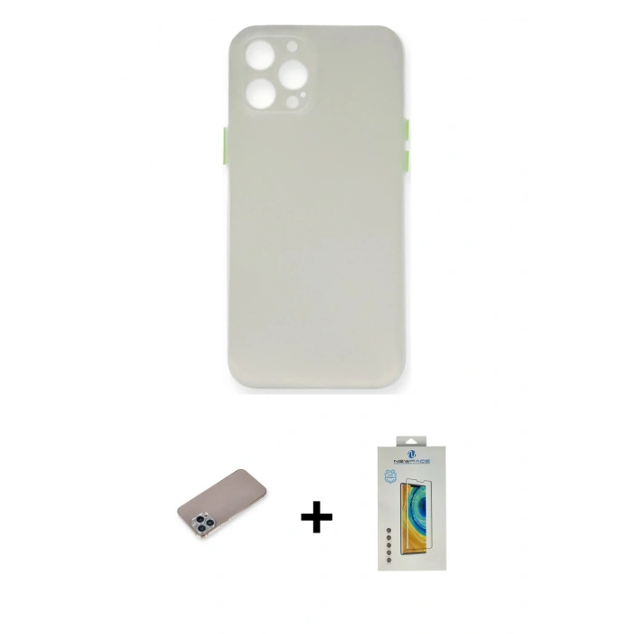 MARSİLYAN™- iPhone 12 Pro Kılıf Yadigar Yansıma Serisi - Siyah Polymer Nano Ekran Koruyucu + Shine Kamera Lens Koruma Cam - SABE