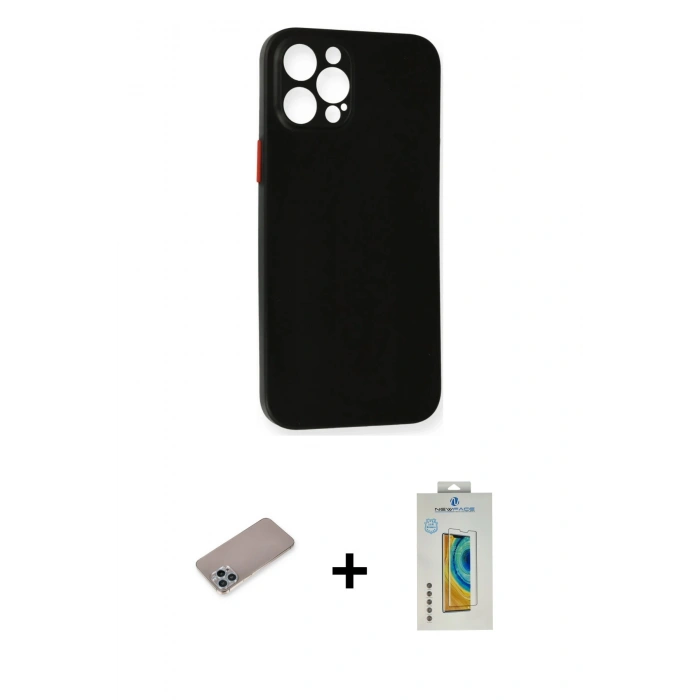 MARSİLYAN™- iPhone 12 Pro Kılıf Yadigar Yansıma Serisi - Siyah Polymer Nano Ekran Koruyucu + Shine Kamera Lens Koruma Cam - SABE