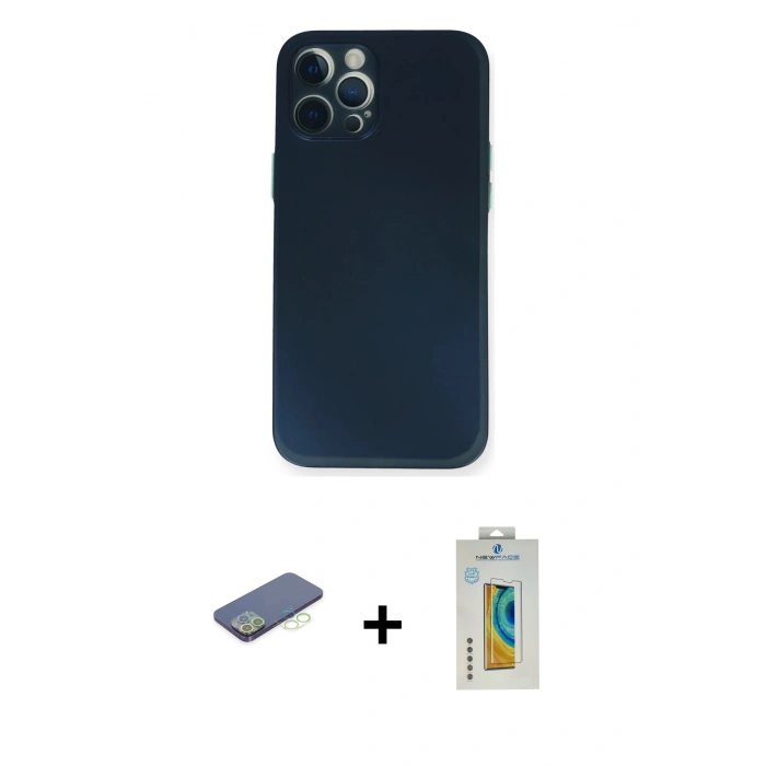 MARSİLYAN™- iPhone 12 Pro Kılıf Yadigar Yansıma Serisi - Siyah Polymer Nano Ekran Koruyucu + Renkli Kamera Lens Koruma Cam - YL