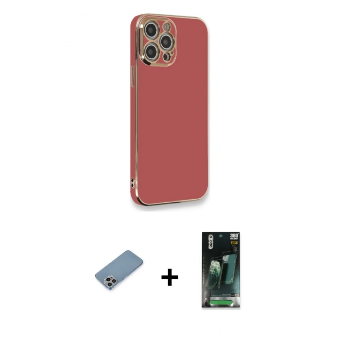 MARSİLYAN™- iPhone 12 Pro Kılıf Yankı Serisi - Şeffaf 360 Full Body Arka Koruyucu + Shine Kamera Lens Koruma Cam - GI