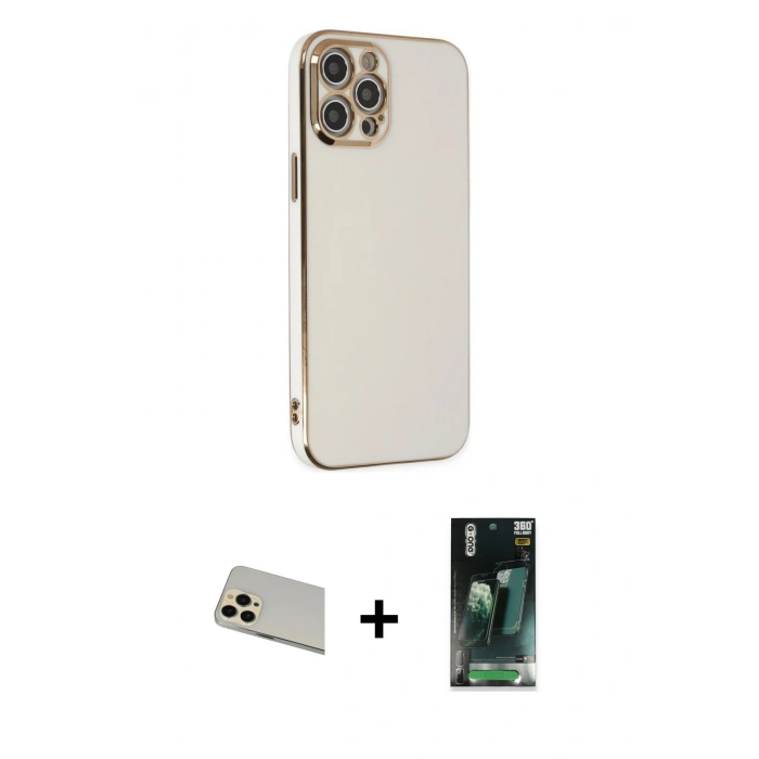 MARSİLYAN™- iPhone 12 Pro Kılıf Yankı Serisi - Şeffaf 360 Full Body Arka Koruyucu + Rainbow Kamera Lens Koruma Cam - GD