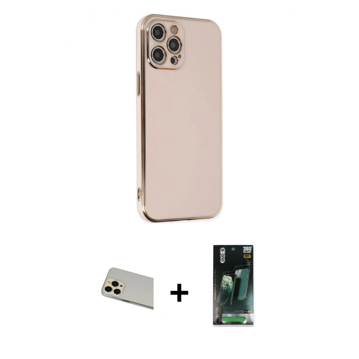 MARSİLYAN™- iPhone 12 Pro Kılıf Yankı Serisi - Şeffaf 360 Full Body Arka Koruyucu + Rainbow Kamera Lens Koruma Cam - GD