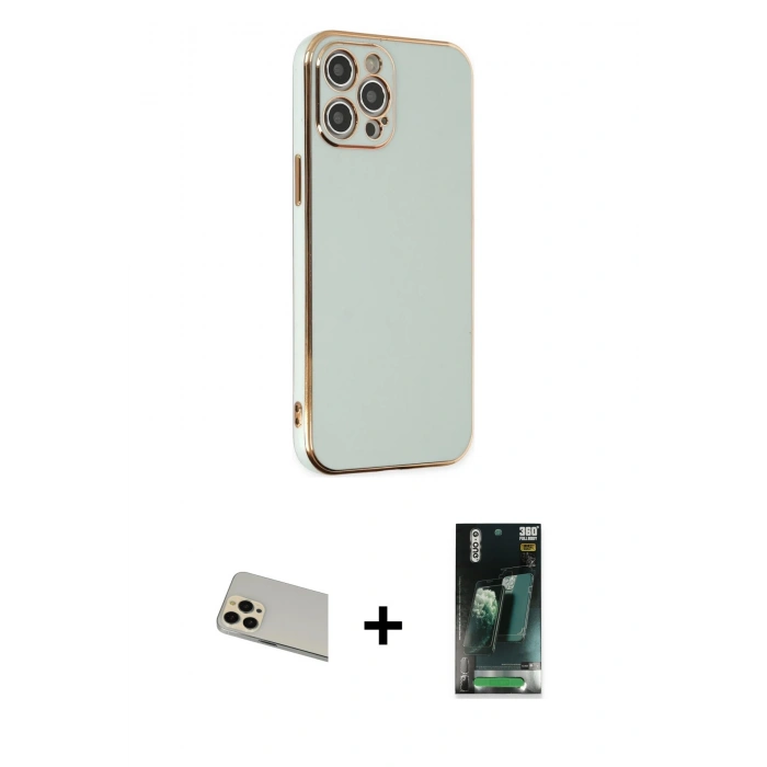 MARSİLYAN™- iPhone 12 Pro Kılıf Yankı Serisi - Şeffaf 360 Full Body Arka Koruyucu + Rainbow Kamera Lens Koruma Cam - GD