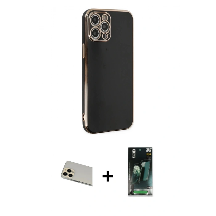MARSİLYAN™- iPhone 12 Pro Kılıf Yankı Serisi - Şeffaf 360 Full Body Arka Koruyucu + Rainbow Kamera Lens Koruma Cam - GD