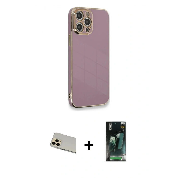 MARSİLYAN™- iPhone 12 Pro Kılıf Yankı Serisi - Şeffaf 360 Full Body Arka Koruyucu + Rainbow Kamera Lens Koruma Cam - GD
