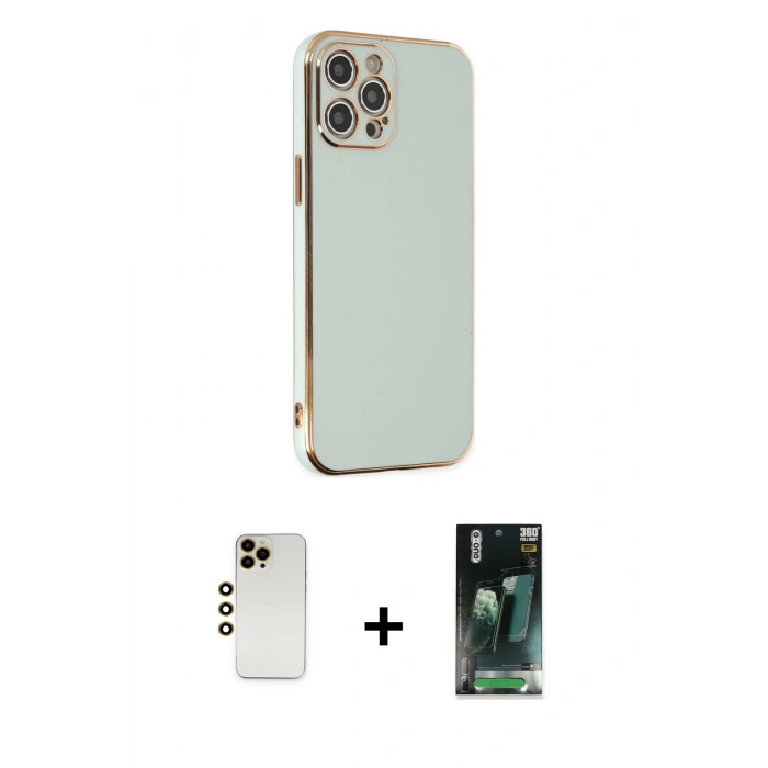 MARSİLYAN™- iPhone 12 Pro Kılıf Yankı Serisi - Şeffaf 360 Full Body Arka Koruyucu + Shine Kamera Lens - GD