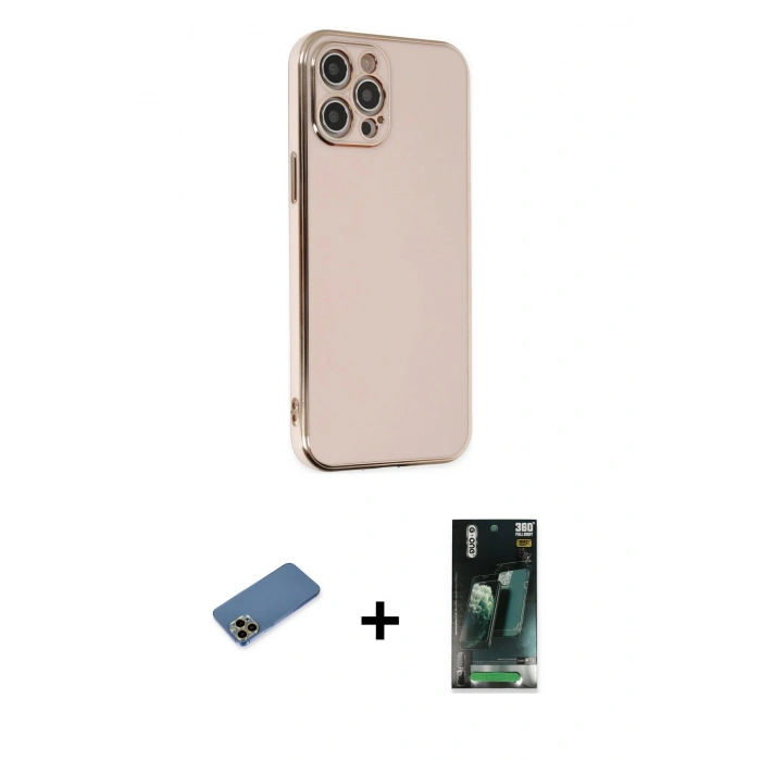 MARSİLYAN™- iPhone 12 Pro Kılıf Yankı Serisi - Şeffaf 360 Full Body Arka Koruyucu + Shine Kamera Lens Koruma Cam - GD