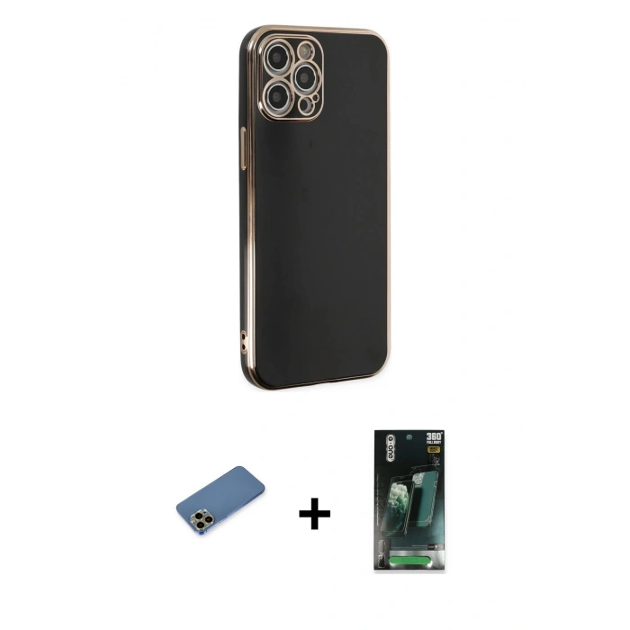MARSİLYAN™- iPhone 12 Pro Kılıf Yankı Serisi - Şeffaf 360 Full Body Arka Koruyucu + Shine Kamera Lens Koruma Cam - GD