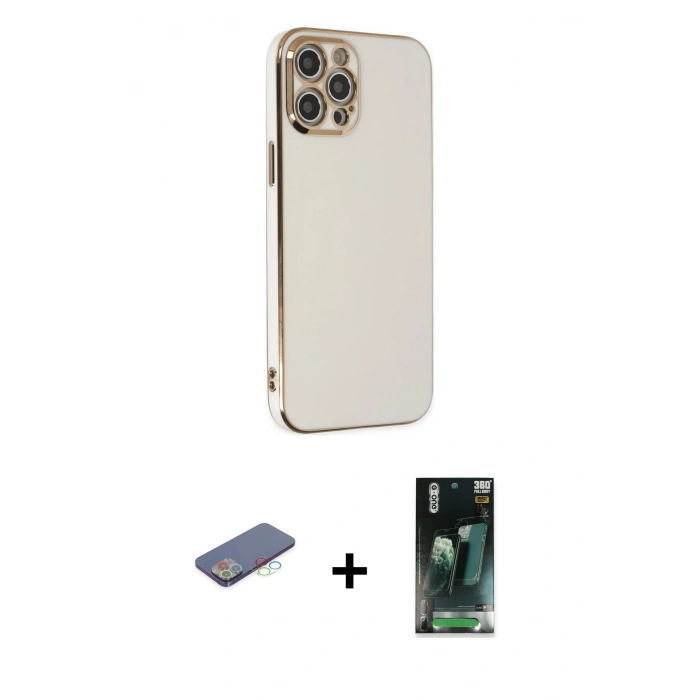 MARSİLYAN™- iPhone 12 Pro Kılıf Yankı Serisi - Şeffaf 360 Full Body Arka Koruyucu + Renkli Kamera Lens Koruma Cam - MI