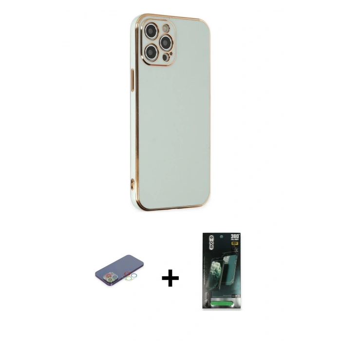 MARSİLYAN™- iPhone 12 Pro Kılıf Yankı Serisi - Şeffaf 360 Full Body Arka Koruyucu + Renkli Kamera Lens Koruma Cam - MI
