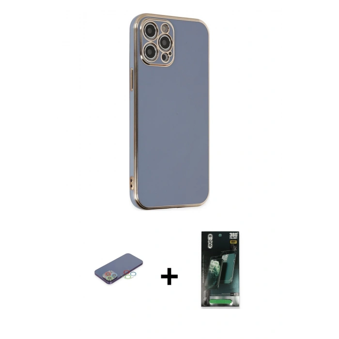 MARSİLYAN™- iPhone 12 Pro Kılıf Yankı Serisi - Şeffaf 360 Full Body Arka Koruyucu + Renkli Kamera Lens Koruma Cam - MI