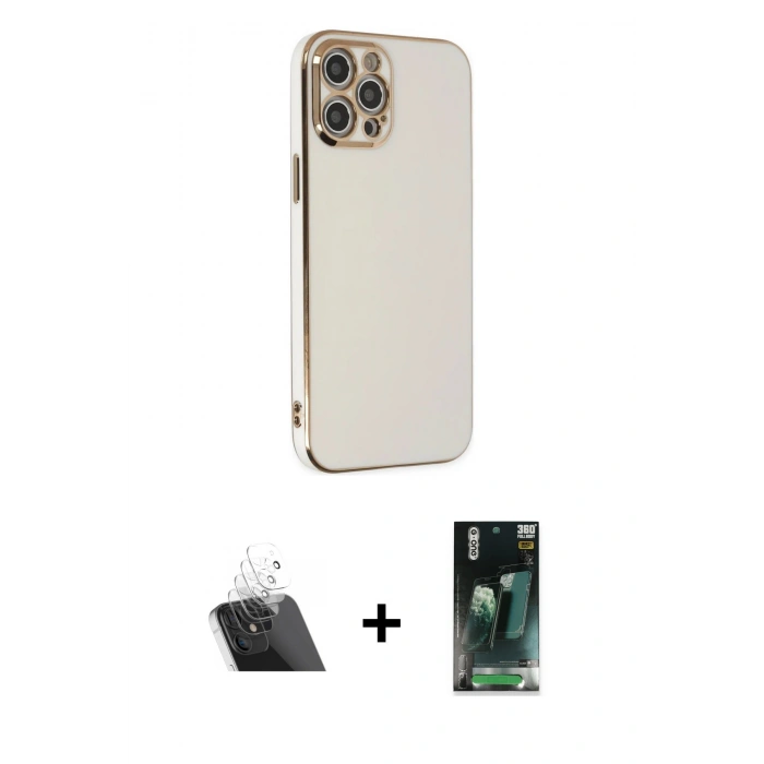 MARSİLYAN™- iPhone 12 Pro Kılıf Yankı Serisi - Şeffaf 360 Full Body Arka Koruyucu + Kamera Lens Koruma Cam - SF