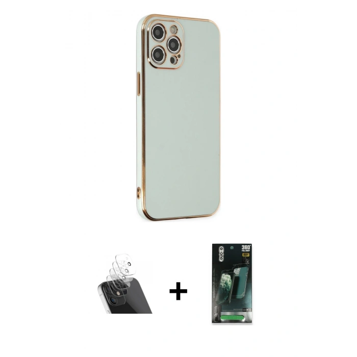 MARSİLYAN™- iPhone 12 Pro Kılıf Yankı Serisi - Şeffaf 360 Full Body Arka Koruyucu + Kamera Lens Koruma Cam - SF