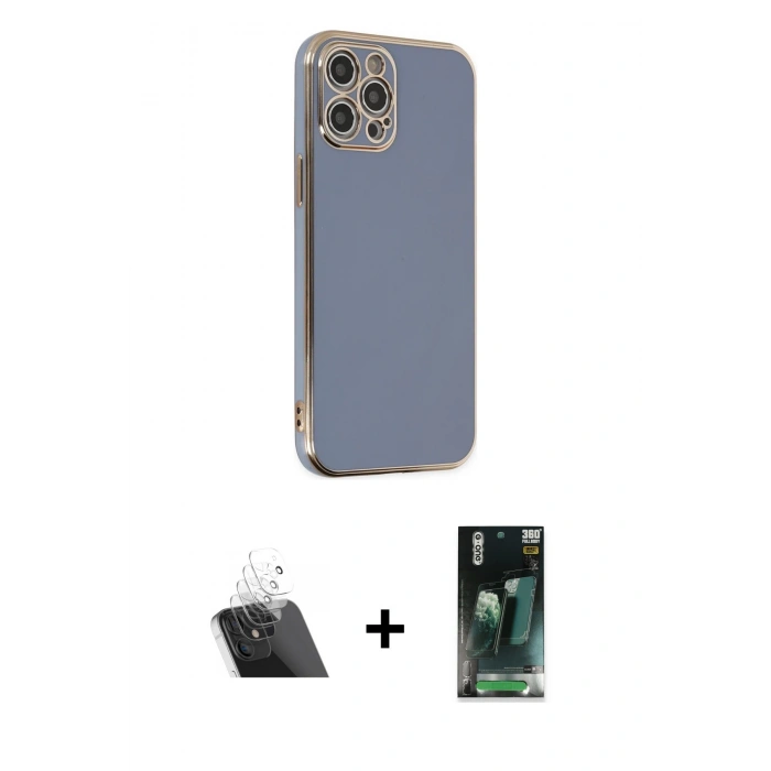 MARSİLYAN™- iPhone 12 Pro Kılıf Yankı Serisi - Şeffaf 360 Full Body Arka Koruyucu + Kamera Lens Koruma Cam - SF