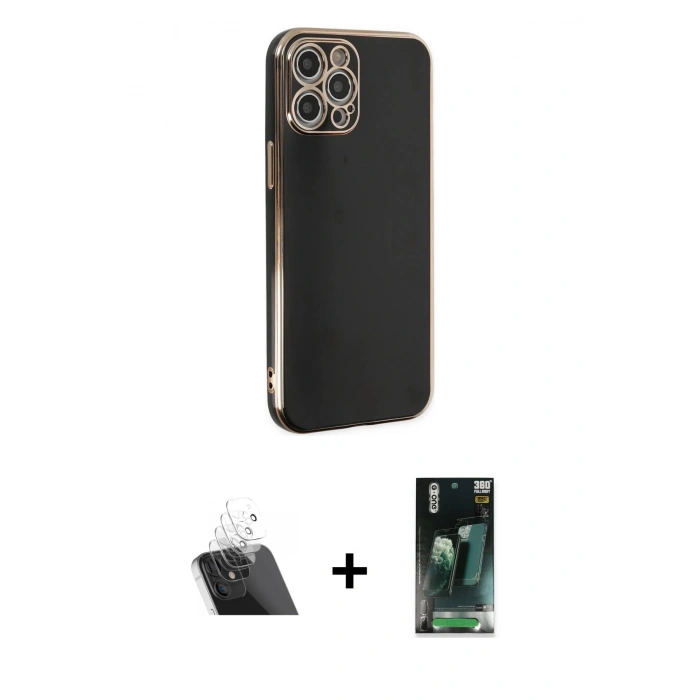 MARSİLYAN™- iPhone 12 Pro Kılıf Yankı Serisi - Şeffaf 360 Full Body Arka Koruyucu + Kamera Lens Koruma Cam - SF