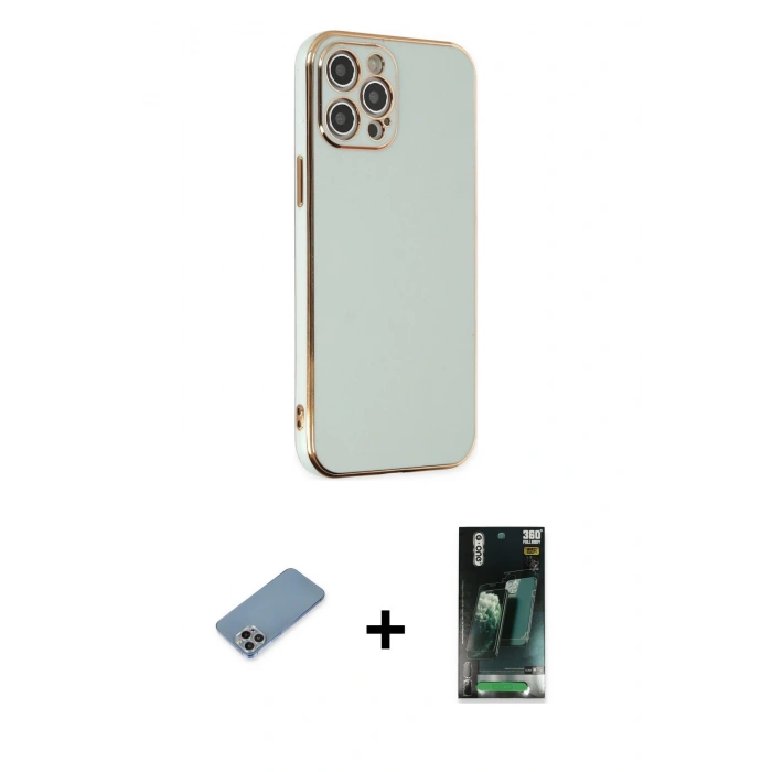 MARSİLYAN™- iPhone 12 Pro Kılıf Yankı Serisi - Şeffaf 360 Full Body Arka Koruyucu + Shine Kamera Lens Koruma Cam - GI