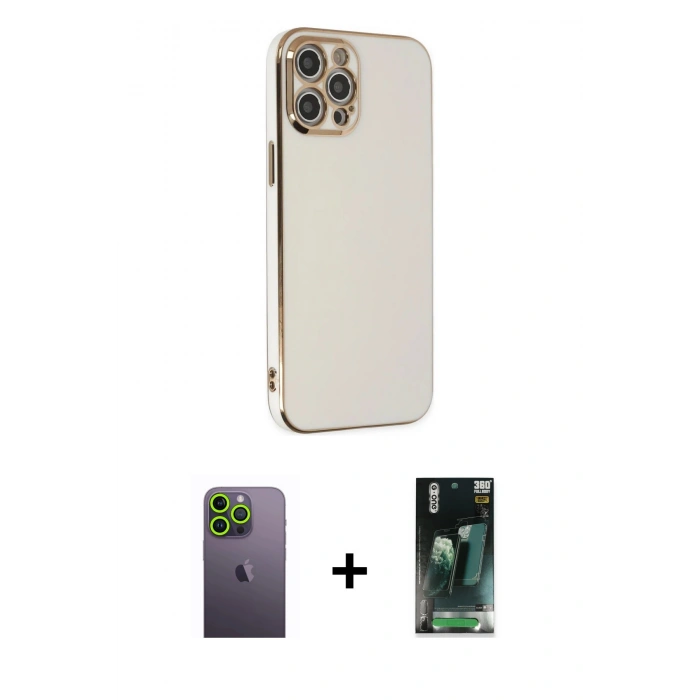 MARSİLYAN™- iPhone 12 Pro Kılıf Yankı Serisi - Şeffaf 360 Full Body Arka Koruyucu + Neon Fosforlu Kamera Lens - YL