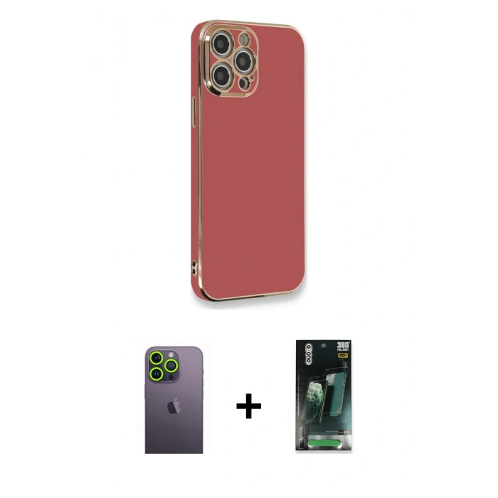 MARSİLYAN™- iPhone 12 Pro Kılıf Yankı Serisi - Şeffaf 360 Full Body Arka Koruyucu + Neon Fosforlu Kamera Lens - YL