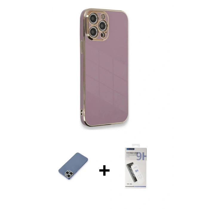 MARSİLYAN™- iPhone 12 Pro Kılıf Yankı Serisi - Şeffaf Uv Polymer Nano Ekran Koruyucu + Metal Kamera Lens Koruma Cam - AKYL