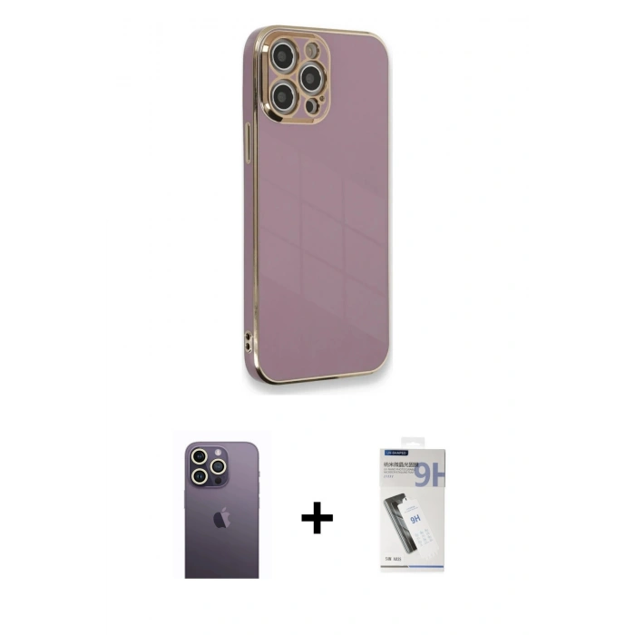MARSİLYAN™- iPhone 12 Pro Kılıf Yankı Serisi - Şeffaf Uv Polymer Nano Ekran Koruyucu + Neon Fosforlu Kamera Lens - BZ