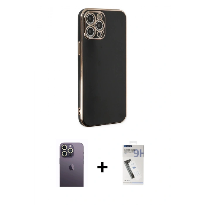 MARSİLYAN™- iPhone 12 Pro Kılıf Yankı Serisi - Şeffaf Uv Polymer Nano Ekran Koruyucu + Neon Fosforlu Kamera Lens - BZ