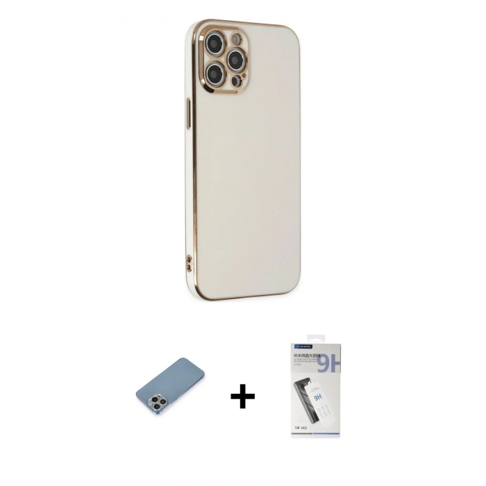 MARSİLYAN™- iPhone 12 Pro Kılıf Yankı Serisi - Şeffaf Uv Polymer Nano Ekran Koruyucu + Shine Kamera Lens Koruma Cam - GI