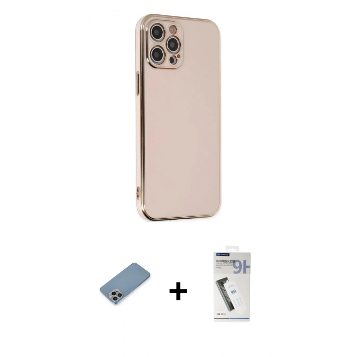 MARSİLYAN™- iPhone 12 Pro Kılıf Yankı Serisi - Şeffaf Uv Polymer Nano Ekran Koruyucu + Shine Kamera Lens Koruma Cam - GI
