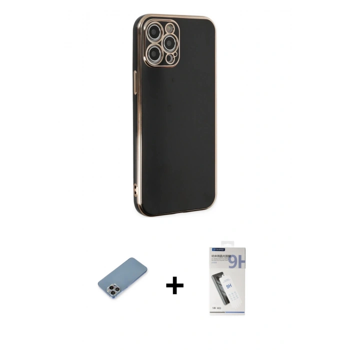 MARSİLYAN™- iPhone 12 Pro Kılıf Yankı Serisi - Şeffaf Uv Polymer Nano Ekran Koruyucu + Shine Kamera Lens Koruma Cam - GI