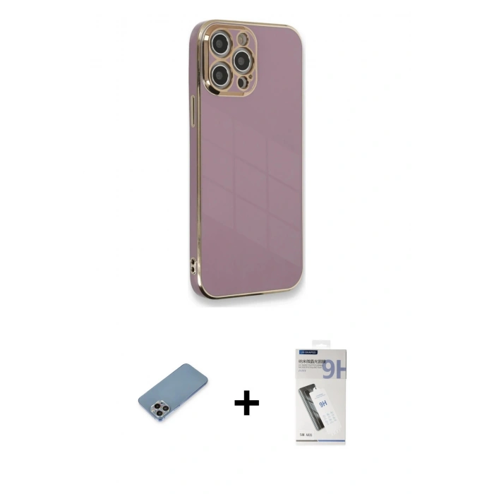 MARSİLYAN™- iPhone 12 Pro Kılıf Yankı Serisi - Şeffaf Uv Polymer Nano Ekran Koruyucu + Shine Kamera Lens Koruma Cam - GI