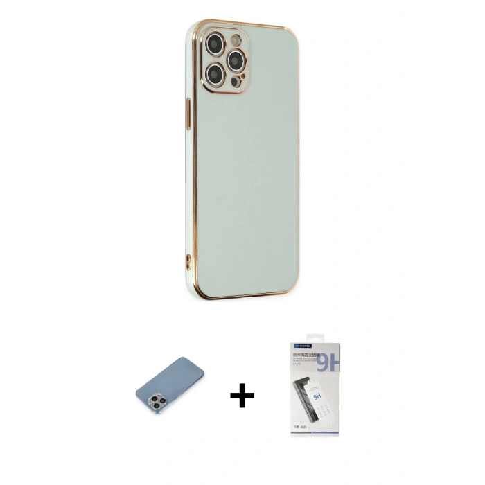 MARSİLYAN™- iPhone 12 Pro Kılıf Yankı Serisi - Şeffaf Uv Polymer Nano Ekran Koruyucu + Shine Kamera Lens Koruma Cam - GI