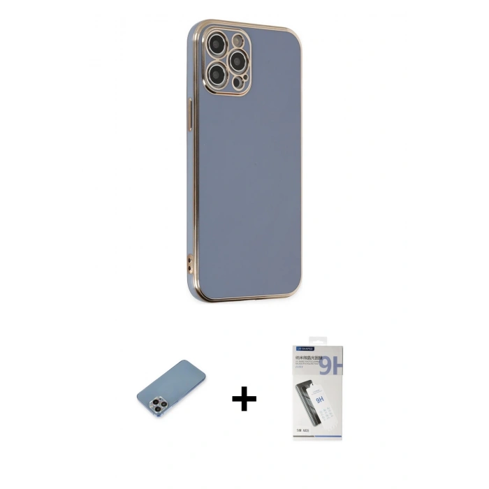MARSİLYAN™- iPhone 12 Pro Kılıf Yankı Serisi - Şeffaf Uv Polymer Nano Ekran Koruyucu + Shine Kamera Lens Koruma Cam - GI