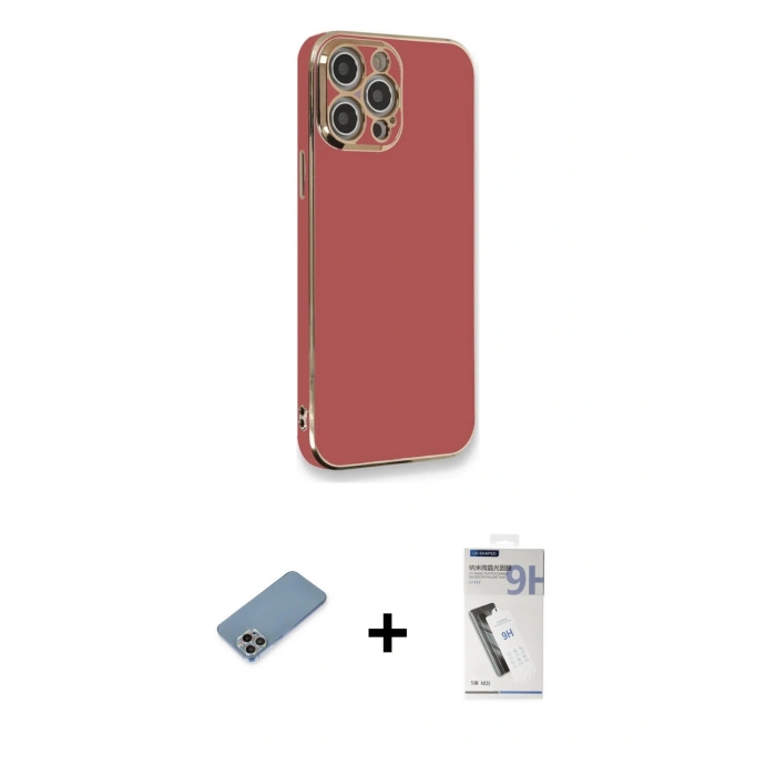 MARSİLYAN™- iPhone 12 Pro Kılıf Yankı Serisi - Şeffaf Uv Polymer Nano Ekran Koruyucu + Shine Kamera Lens Koruma Cam - GI