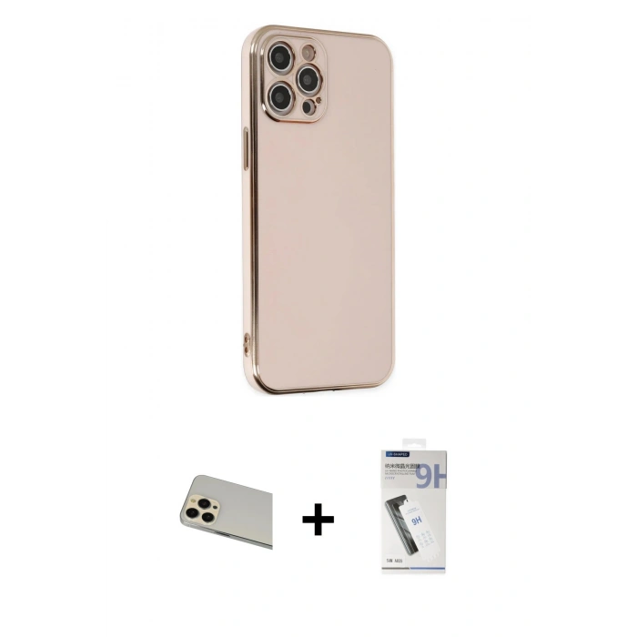 MARSİLYAN™- iPhone 12 Pro Kılıf Yankı Serisi - Şeffaf Uv Polymer Nano Ekran Koruyucu + Rainbow Kamera Lens Koruma Cam - GD