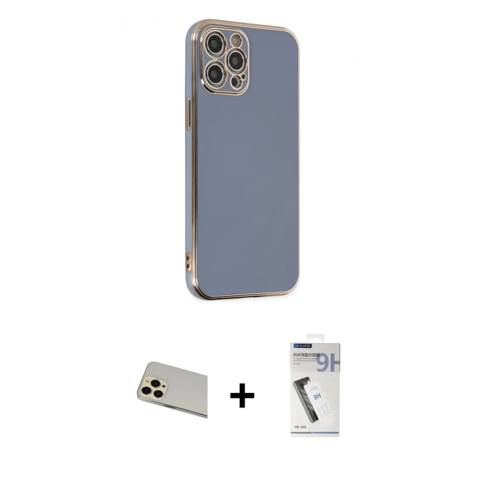 MARSİLYAN™- iPhone 12 Pro Kılıf Yankı Serisi - Şeffaf Uv Polymer Nano Ekran Koruyucu + Rainbow Kamera Lens Koruma Cam - GD