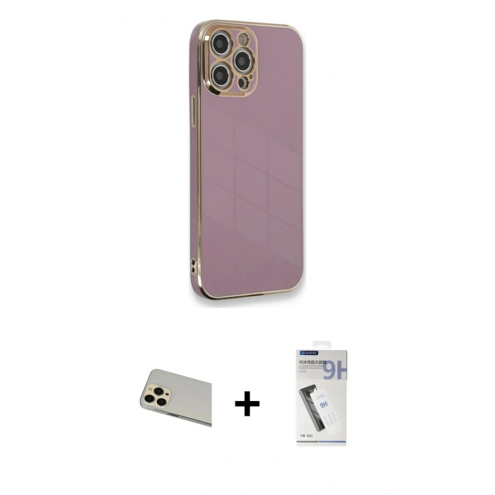 MARSİLYAN™- iPhone 12 Pro Kılıf Yankı Serisi - Şeffaf Uv Polymer Nano Ekran Koruyucu + Rainbow Kamera Lens Koruma Cam - GD