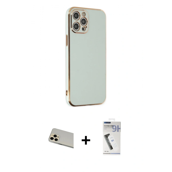 MARSİLYAN™- iPhone 12 Pro Kılıf Yankı Serisi - Şeffaf Uv Polymer Nano Ekran Koruyucu + Rainbow Kamera Lens Koruma Cam - GD