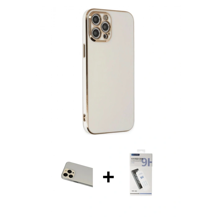 MARSİLYAN™- iPhone 12 Pro Kılıf Yankı Serisi - Şeffaf Uv Polymer Nano Ekran Koruyucu + Rainbow Kamera Lens Koruma Cam - GD