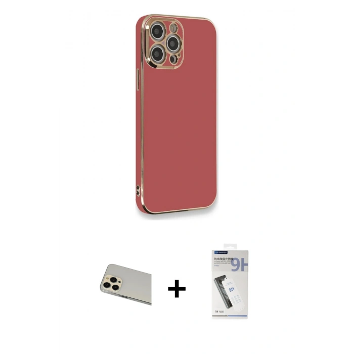 MARSİLYAN™- iPhone 12 Pro Kılıf Yankı Serisi - Şeffaf Uv Polymer Nano Ekran Koruyucu + Rainbow Kamera Lens Koruma Cam - GD