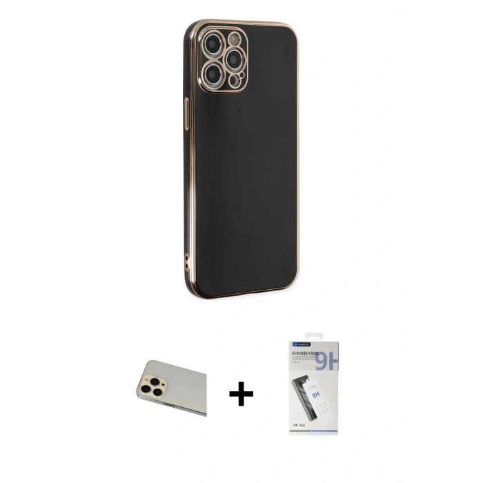 MARSİLYAN™- iPhone 12 Pro Kılıf Yankı Serisi - Şeffaf Uv Polymer Nano Ekran Koruyucu + Rainbow Kamera Lens Koruma Cam - GD