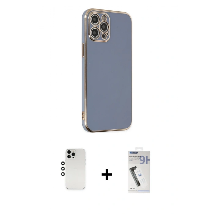 MARSİLYAN™- iPhone 12 Pro Kılıf Yankı Serisi - Şeffaf Uv Polymer Nano Ekran Koruyucu + Shine Kamera Lens - GS