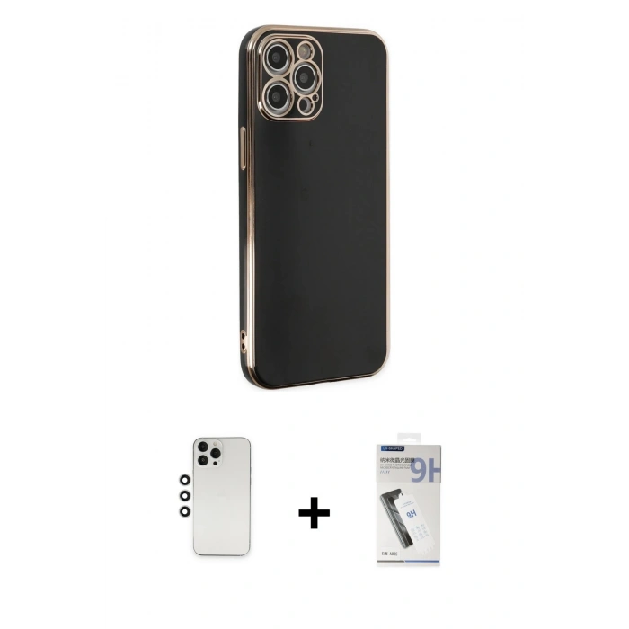 MARSİLYAN™- iPhone 12 Pro Kılıf Yankı Serisi - Şeffaf Uv Polymer Nano Ekran Koruyucu + Shine Kamera Lens - GS