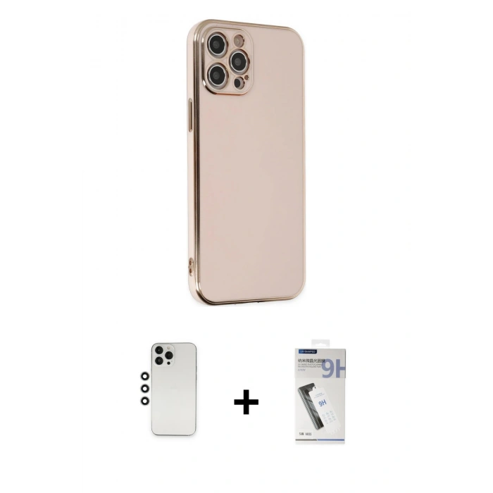 MARSİLYAN™- iPhone 12 Pro Kılıf Yankı Serisi - Şeffaf Uv Polymer Nano Ekran Koruyucu + Shine Kamera Lens - GS