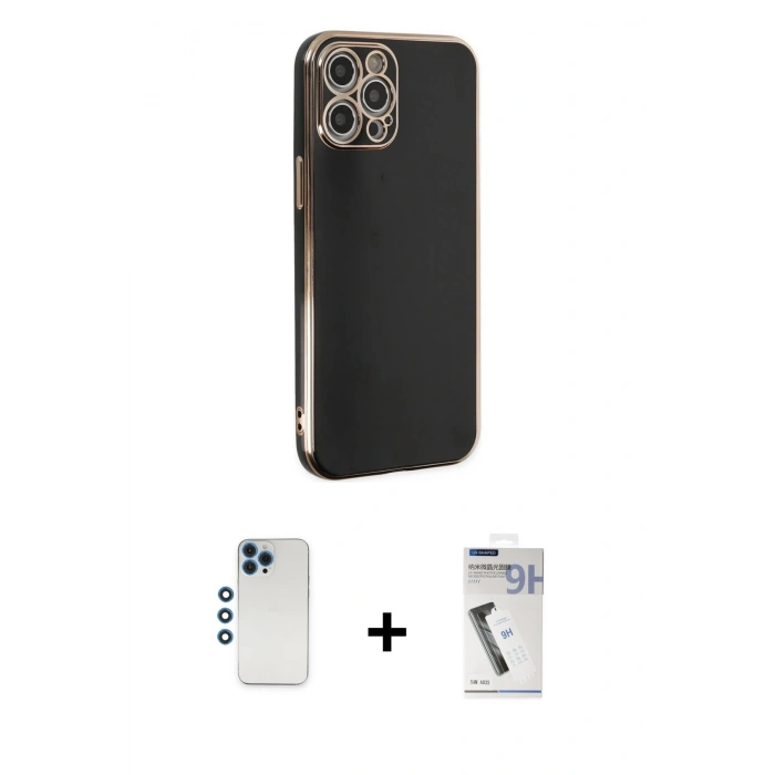 MARSİLYAN™- iPhone 12 Pro Kılıf Yankı Serisi - Şeffaf Uv Polymer Nano Ekran Koruyucu + Shine Kamera Lens - MI